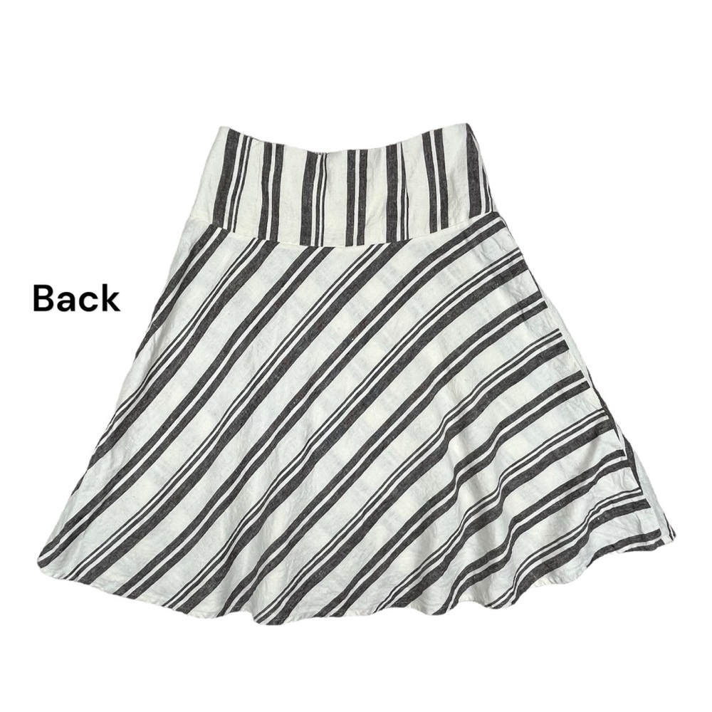 Gap | Women 6R | 100% Linen Ivory & Gray Striped Circle Knee Length Skirt - Picture 2 of 6